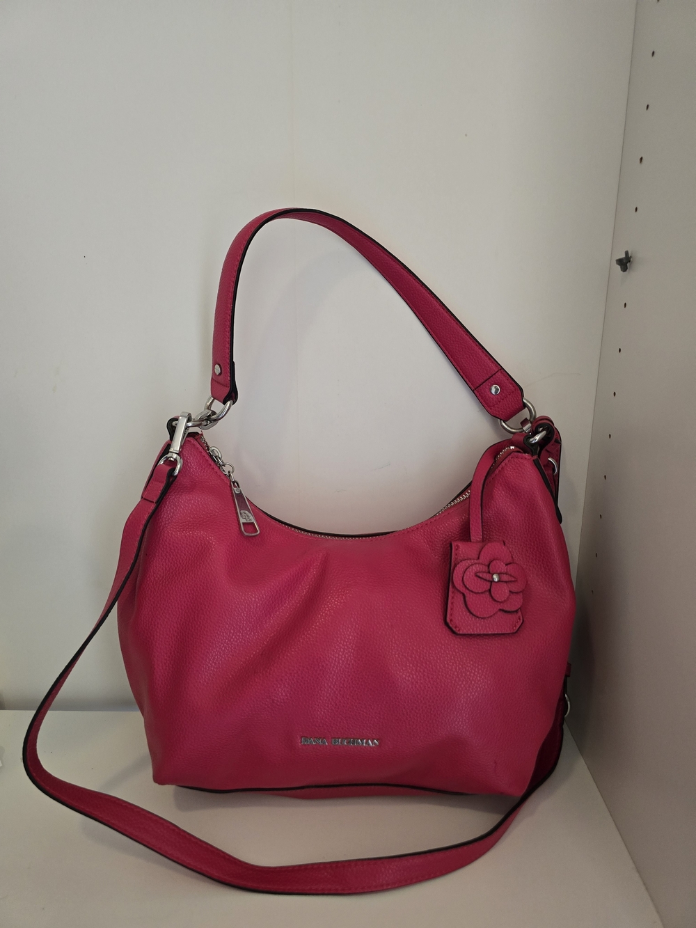 Dana Buchman Hot Pink Leather Shoulder Bag with Flower Tag
